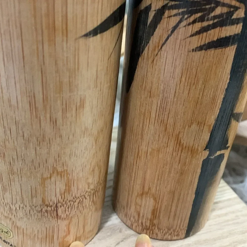 Angel Bamboo Cup Set Of 4 Tall 2‎ Short Handpainted Bamboo Drinking Cups Vintage